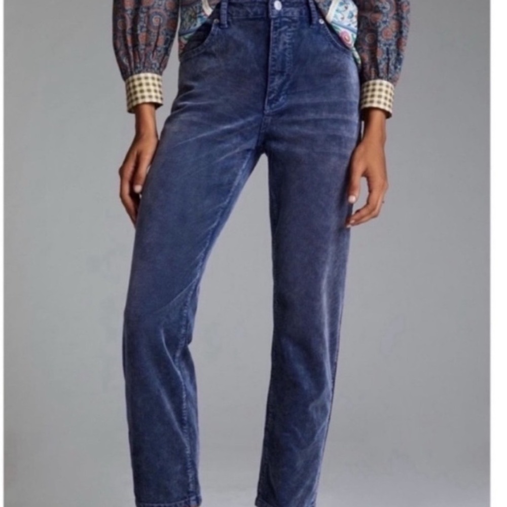 Pilcro Slim Boyfriend Crop Corduroy Pants Blue 26 Petite Anthropologie